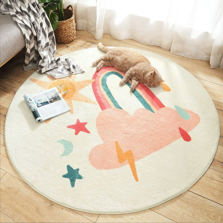 Homgreen Retro Sun Round Rug 4 ft,Colorful Boho Rug for Bedroom