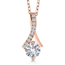 Gem Stone King 1.15 Ct White Created Sapphire 18K Rose Gold Plated Silver Pendant