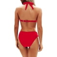thumbnail image 3 of FENGGHAO Women's Halter Bikini Set with Padded Top and V-Cut Bottom, Retro Two Piece Swimsuit for Beach Vacations, Soft Quick-Dry Fabric, Red S, 3 of 5