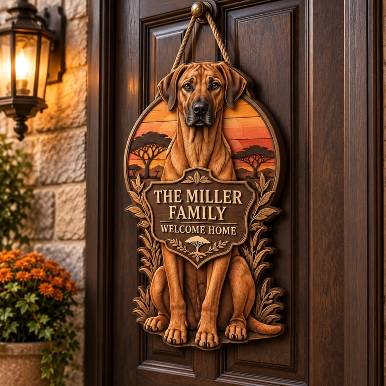 Door Hanger, Rhodesian Ridgeback Family Welcome Sign for Front Porch ...