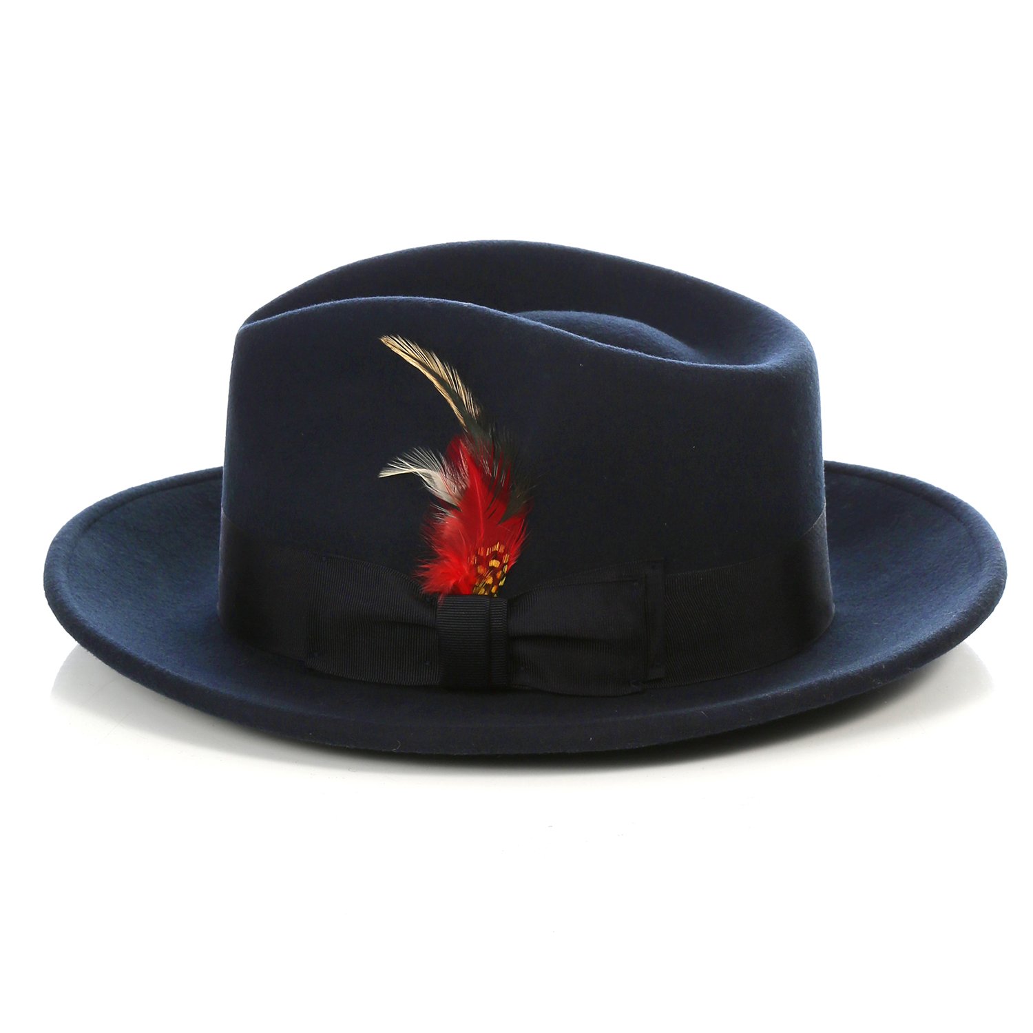 Ferrecci Navy Wool Crushable Fedora with Removable Feather - Unisex, Men’s, Women’s Traveler Hat (X-Large 61cm-7 5/8) - image 2 of 4