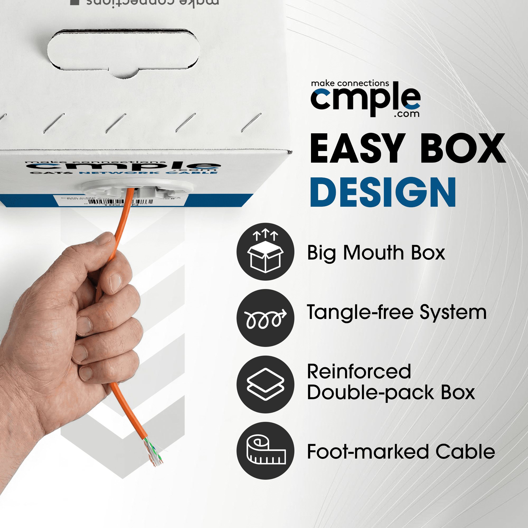 Cmple - Cat6 Cable 1000ft Bulk Lan Ethernet Cat 6 Wire Network UTP 23AWG CMR Riser 10Gbps 550 MHz Pull Box 1000 Feet, Orange