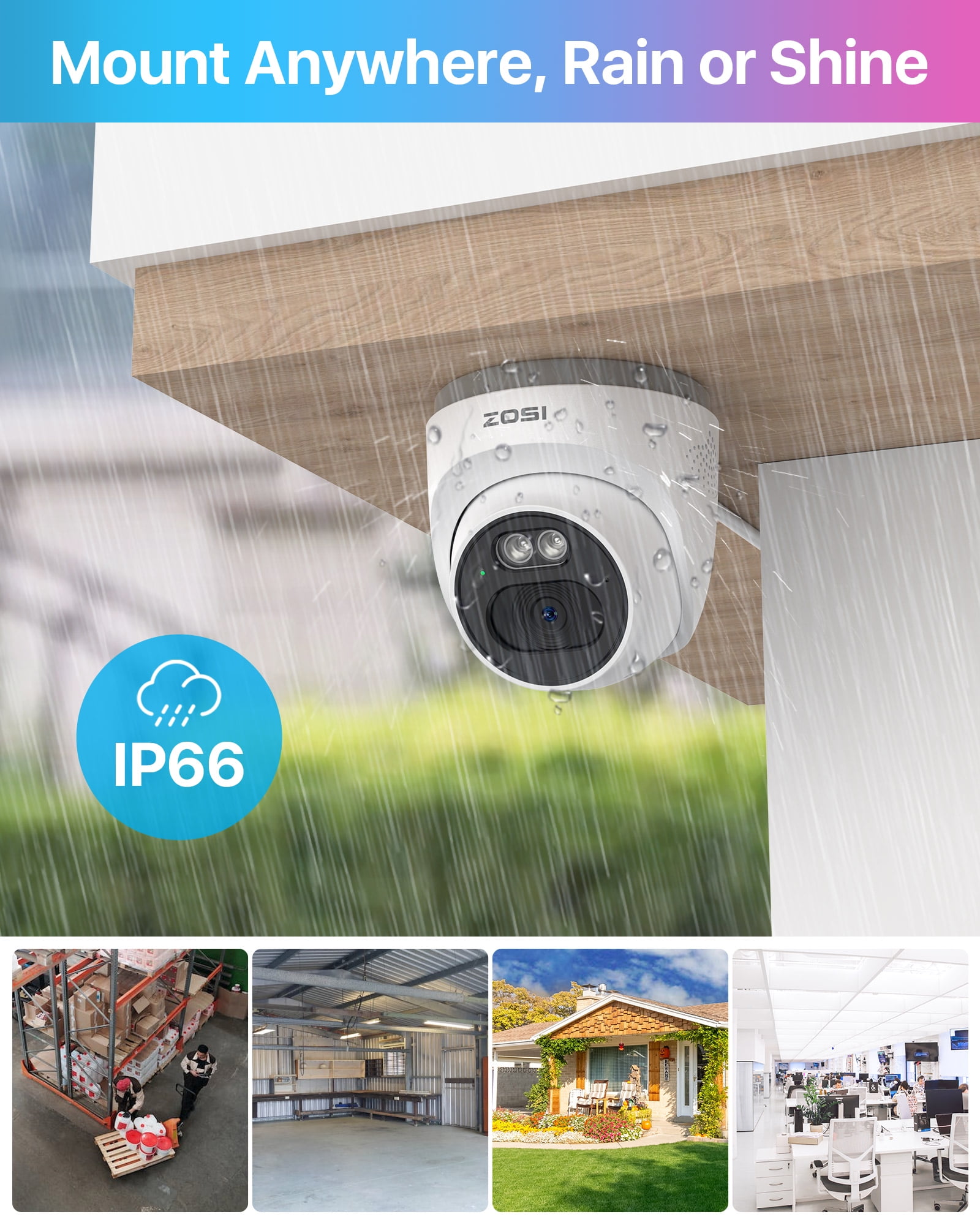 5MP PoE Security Cameras System, ZOSI 8CH Security Camera System 2TB HDD, 4pcs 4MP 2.5K HD Weatherproof Outdoor IP Cameras with Audio, Smart AI Human Detection, 100ft Night Vision