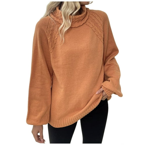 Byworldtasic Fall Winter Sweater for Women Long Sleeve Casual Tops Ribbed Hem Knitwear Lantern Pullover Sweater