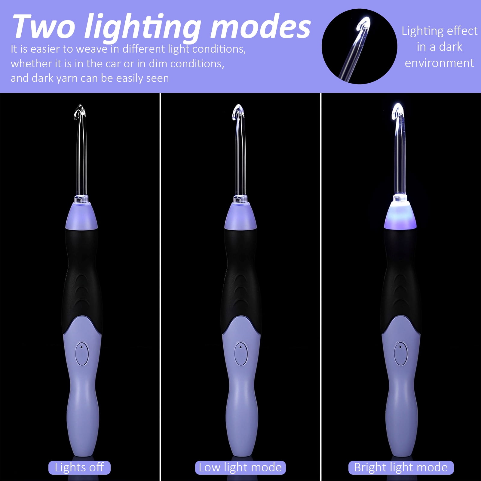 Light Up Crochet Hook Set 11 Sizes Lighted Crochet Hooks with Case Interchangeable Heads 2.5 mm to 8 mm Rechargeable Crochet Hook DIY Crochet Hooks Set for Crocheting and Knitting