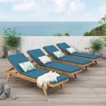 thumbnail image 2 of Larimore Outdoor Acacia Wood Chaise Lounge with Cushions, Set of 4, Teak and Blue, 2 of 7