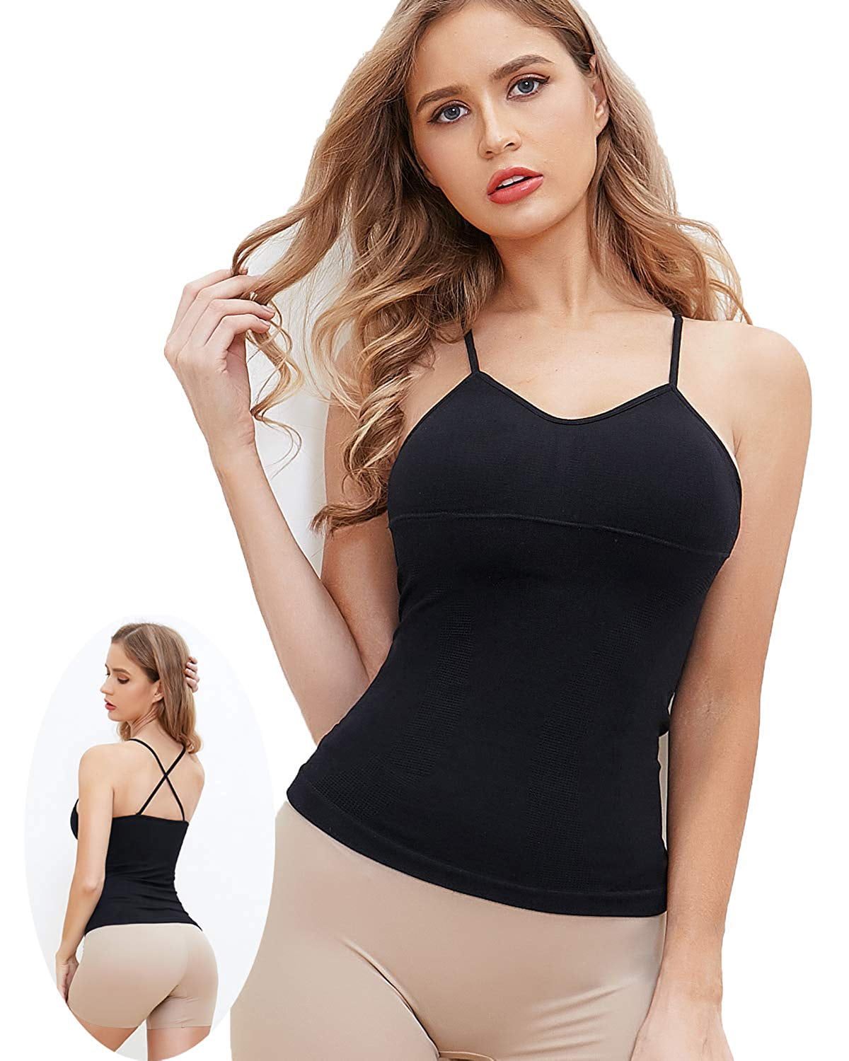 SLIMBELLE Shapewear Tank Top Cami Shaper with Built-in Removable Bra Pads Tummy Control Camisole Body Shaper for Women 