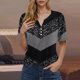 thumbnail image 4 of Blusas de Manga Corta para las Mujeres Impresas Cuello Redondo Casual Top, Blusa de Algodón de Imitación para el Hogar Y Diario, 4 of 5