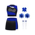 thumbnail image 1 of Runhomal Ensemble d'Uniforme de Cheerleading pour Filles, Tenues de Danse, Débardeurs Brillants, Jupe, Robe de Soirée pour Fête d'Anniversaire, Bleu 16, 1 of 3