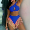 thumbnail image 6 of Jjayotai Bikini Sets for Women Clearance, One Shoulder Sleeveless Cutout Fringe Hem Push Up Swimsuit, Two Piece Bathing Suits Blue S, 6 of 8