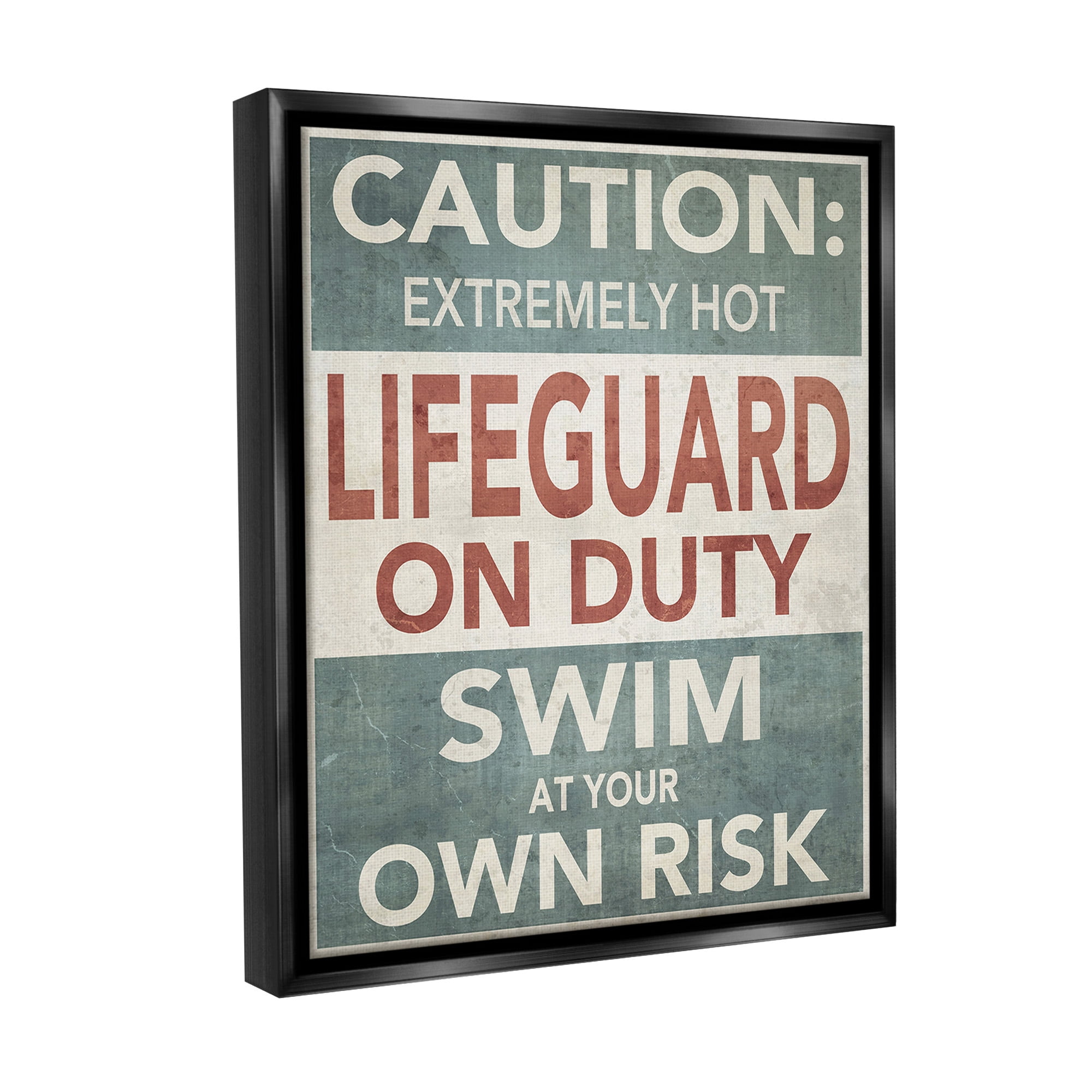 Stupell Industries Funny Swim at Own Risk Typography Painting Black Floater Framed Canvas Art Print Wall Art, 25 x 31