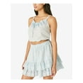 thumbnail image 3 of LUCKY BRAND Womens Light Blue Eyelet Ruffled Tiered Lined Elastic Waist Floral Short A-Line Skirt M, 3 of 4