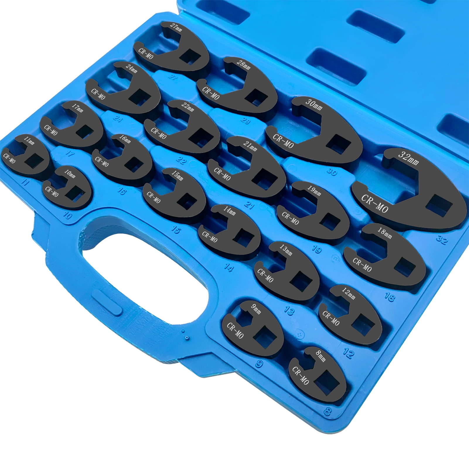 3/8'' and 1/2'' Drive Crowfoot Flare Nut Wrench Set, 19Pcs Metric Tool 8 to 32 mm Sizes, Flare Nut Wrench set for 3/8in and 1/2in Drive Ratchet
