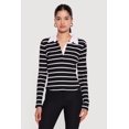 thumbnail image 2 of Women's Almost Famous Ribbed Knit Striped Long Sleeve Polo Shirt, 2 of 4