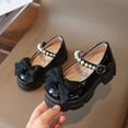 thumbnail image 2 of CUZIBR Girls Toddler Princess Sandals Sparkly Leather Cute Bow Pearl Adjustable Strap Mary Jean Dress Shoes Thick Soles Soft Casual Fashion Party Wedding Birthday Footwear,Black,4.5-5 Years, 2 of 5