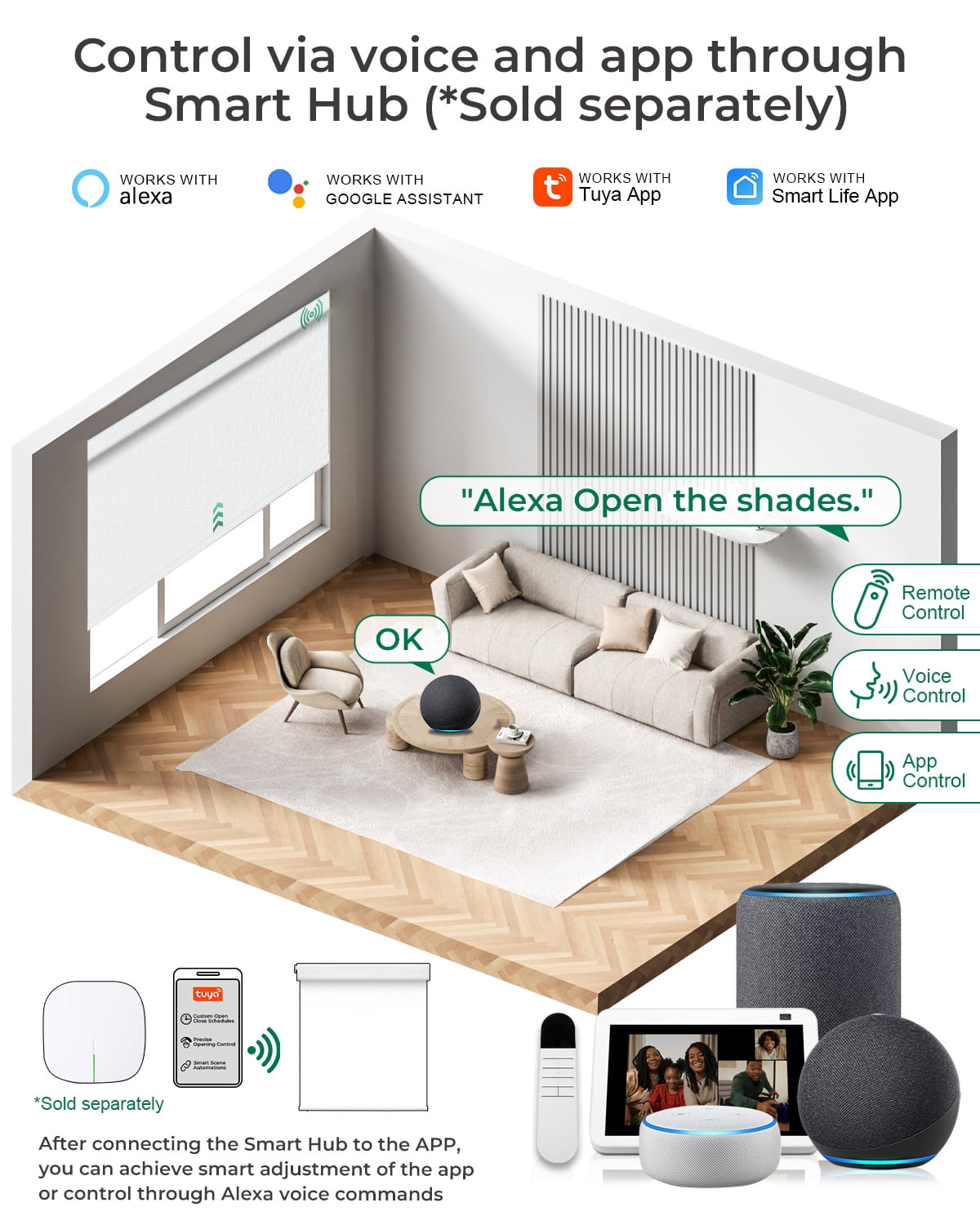 Allesin Motorized Blinds No Drill Automatic Roller Shades with Remote | Rental-friendly & Easy Install Smart Electric Blackout Window Blinds for Apartment, Snow-Jacquard 34.5x72