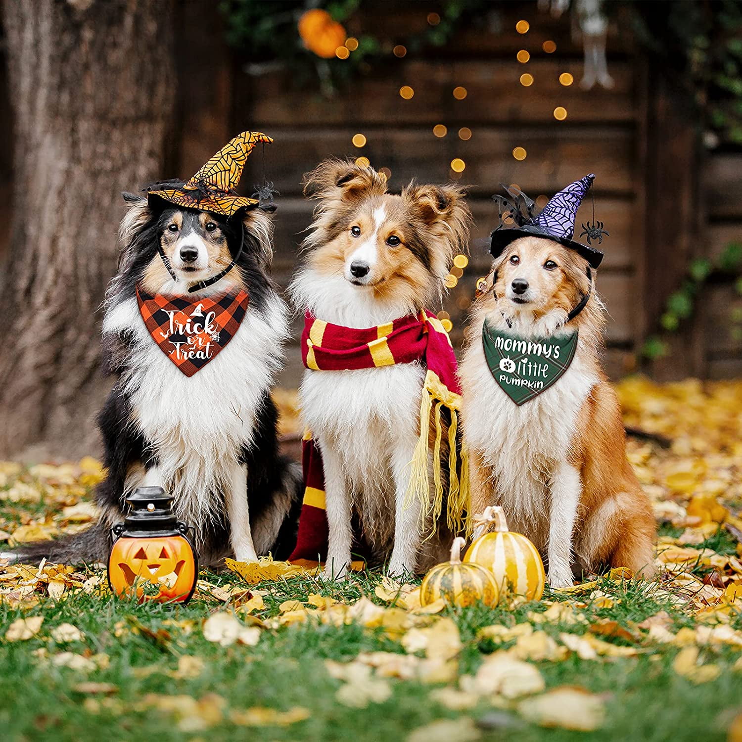 Holiday Dog Bandana 3 Pack Plaid Halloween Thanksgivng Christmas Xmas Fall Dog Bandanas Scarf Triangle Bibs Kerchief Gift Set Pet Accessories