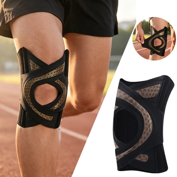 Adjustable Open Knee Brace, Breathable Non Slip Compression Knee Stabilizer With Straps For Running Workout Sports(Black-XL)