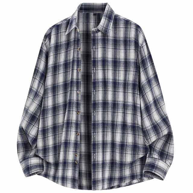 Chemise en Flanelle pour Homme, Chemise à Carreaux Vintage à Manches Longues Boutonnée, Chemise Rétro Décontractée à Carreaux avec Col à Revers Pointu, Coupe Régulière pour les Loisirs Quotidiens en Plein Air