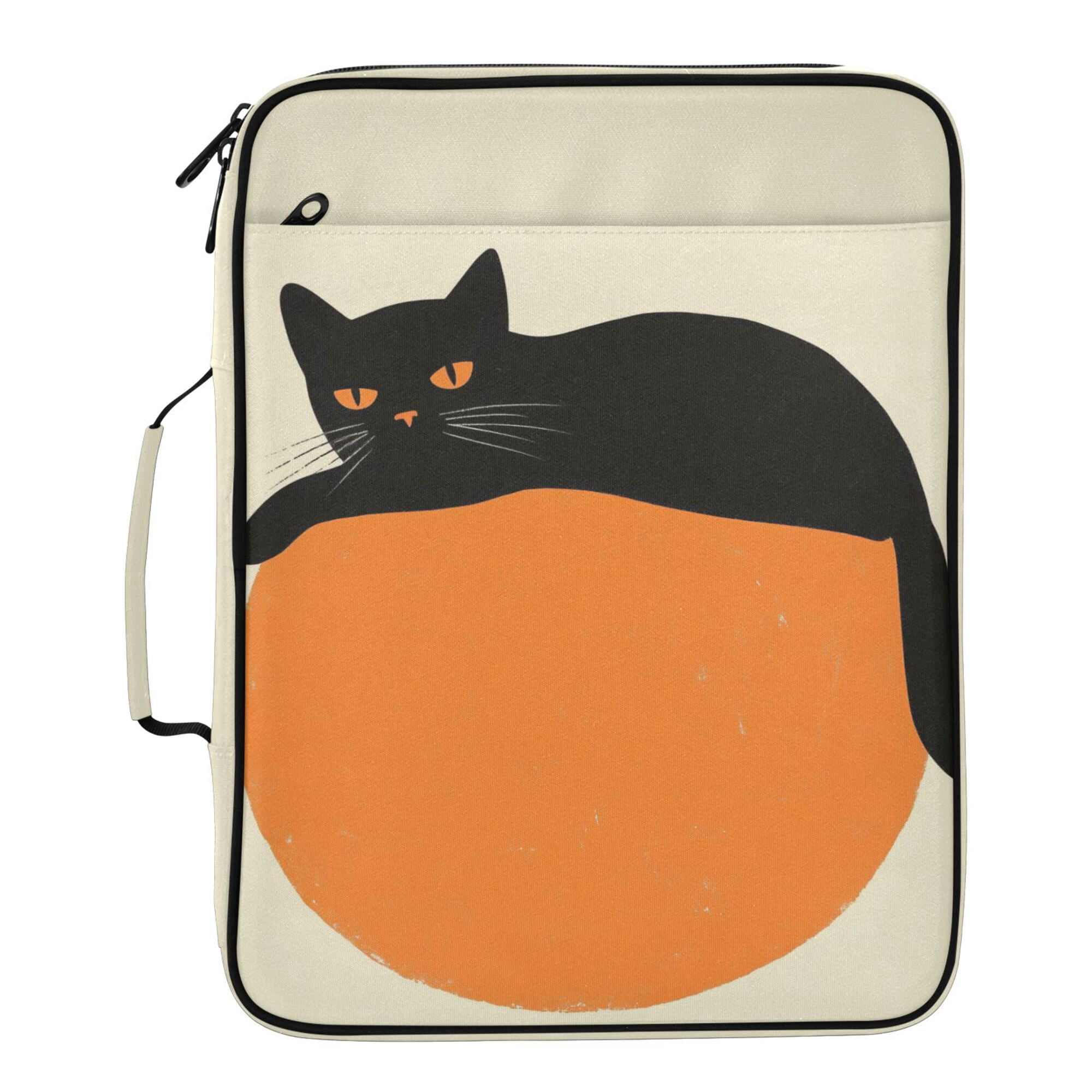 FORMRS Accordion File Folder A4 Size 7-Pocket Expanding Document Organizer Bag with 3 Ring Binder, Black Cat Orange Ball