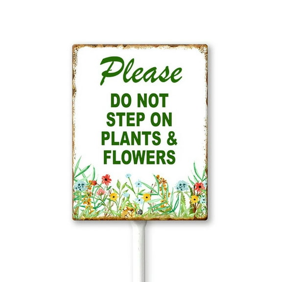 Eveokoki 8x12 Inch Please Do Not Step On Plants & Flowers Aluminum Lawn Sign Stand Yard Sign With Metal Stakes Kit Outside Garden Grass Farm Signs Outdoor Decorations