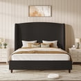 thumbnail image 2 of Hombryzy Queen Size Platform Bed Frame with 65.7" Extra Tall Upholstered Wingback Headboard, Corduroy Black, 2 of 9