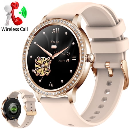 Cyberdyer I70 1.32" HD Smart Watch for Women with Diamonds, Activity Tracker with Sports Modes Personalized Dials, Smartwatches for iOS Android, 1pc, Pink