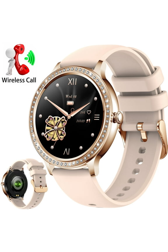 I70 1.32" HD Smart Watch for Women with Diamonds, Activity Tracker with Sports Modes Personalized Dials, Smartwatches for iOS Android, 1pc, Pink