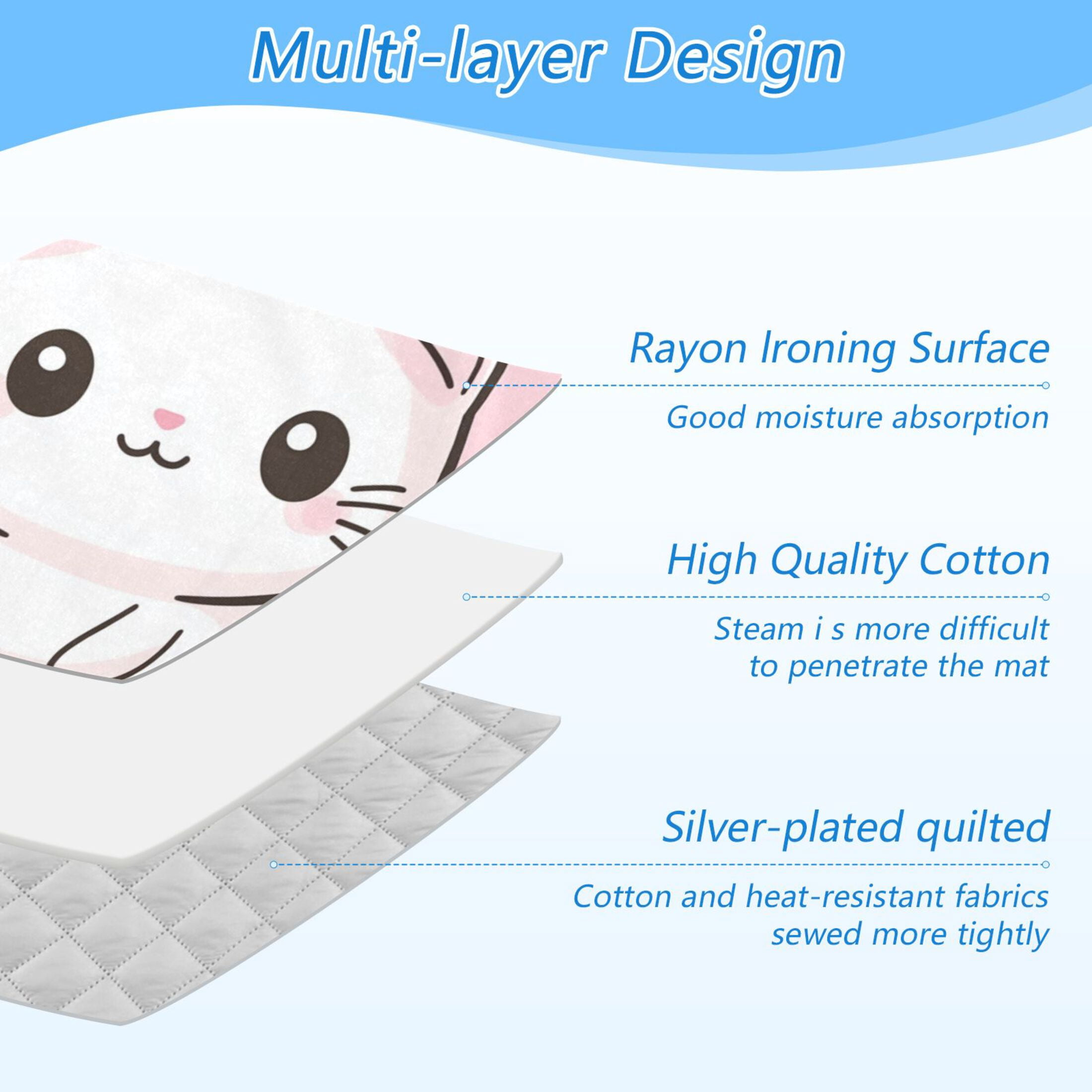 Cute White Cat Stay Cool Stars Ironing Mat Blanket Portable Travel Ironing Pad Heat Resistant Pad 47.2" x 27.6”