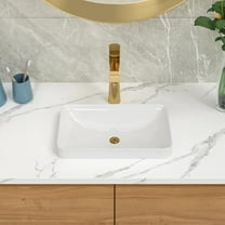 Semi-Recessed Ceramic Rectangular Above Counter Basin Drop in Bathroom Vessel Sink