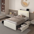 thumbnail image 4 of E-Motie Twin Size Bed Frame with 4 Storage Drawers and LED Lights, Upholstered Platform Bed with Adjustable Headboard and Charging Station, Metal Slats Support, White, 4 of 10