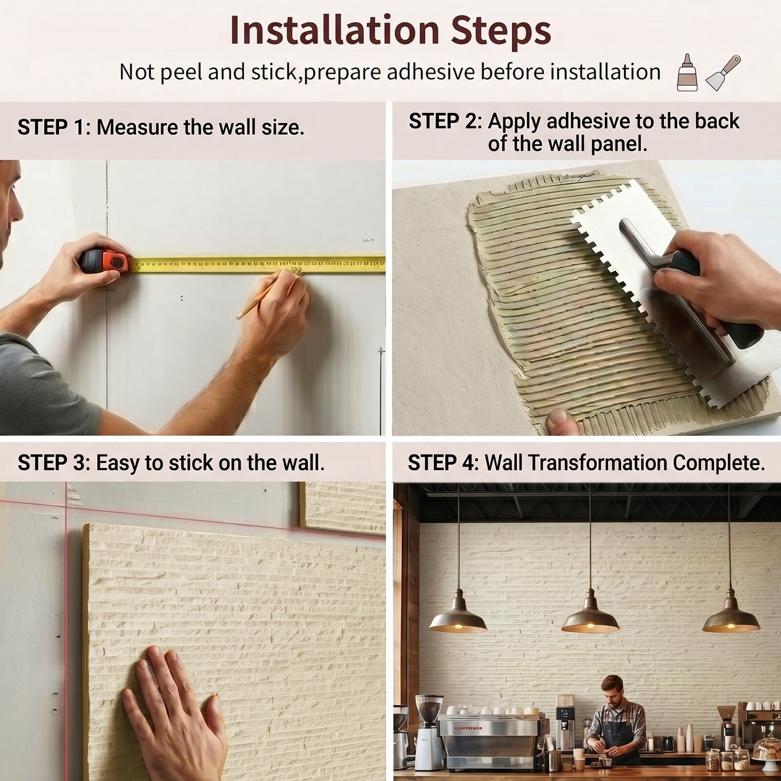 Easy4Home 8Pcs 24"x24" Flexible Stone Wall Panels 3D Faux Stone Texture Decorative Wall Tiles for Interior and Exterior Wall, Beige