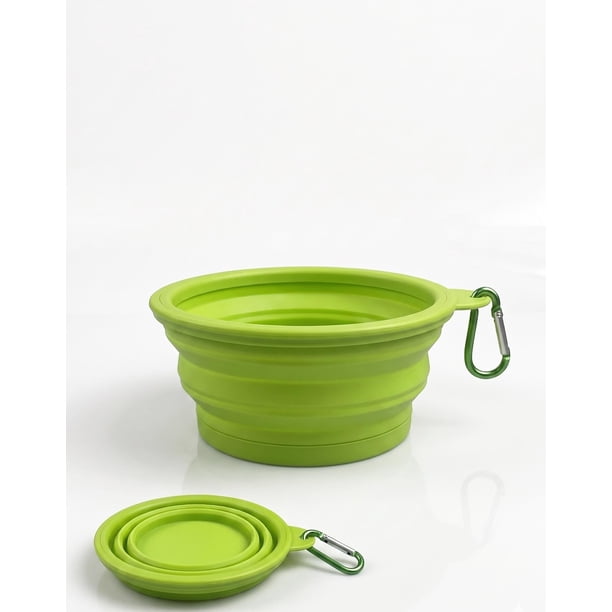 Plato Para Perro Plegable Silicona Portatil Viaje Mascotas Verde