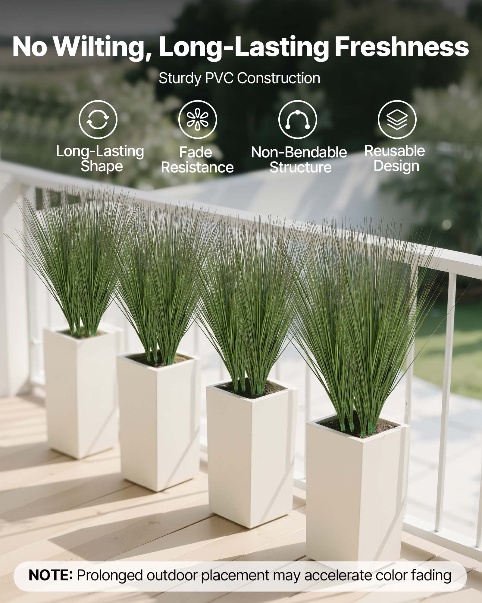 VEVOR Artificial Grass Plant, 27 inch Faux Onion Grass Fake Greenery Shrubs Plant, Premium PVC for Indoor Outdoor House Home Garden Office Room Décor, Housewarming, 8 Pack Green