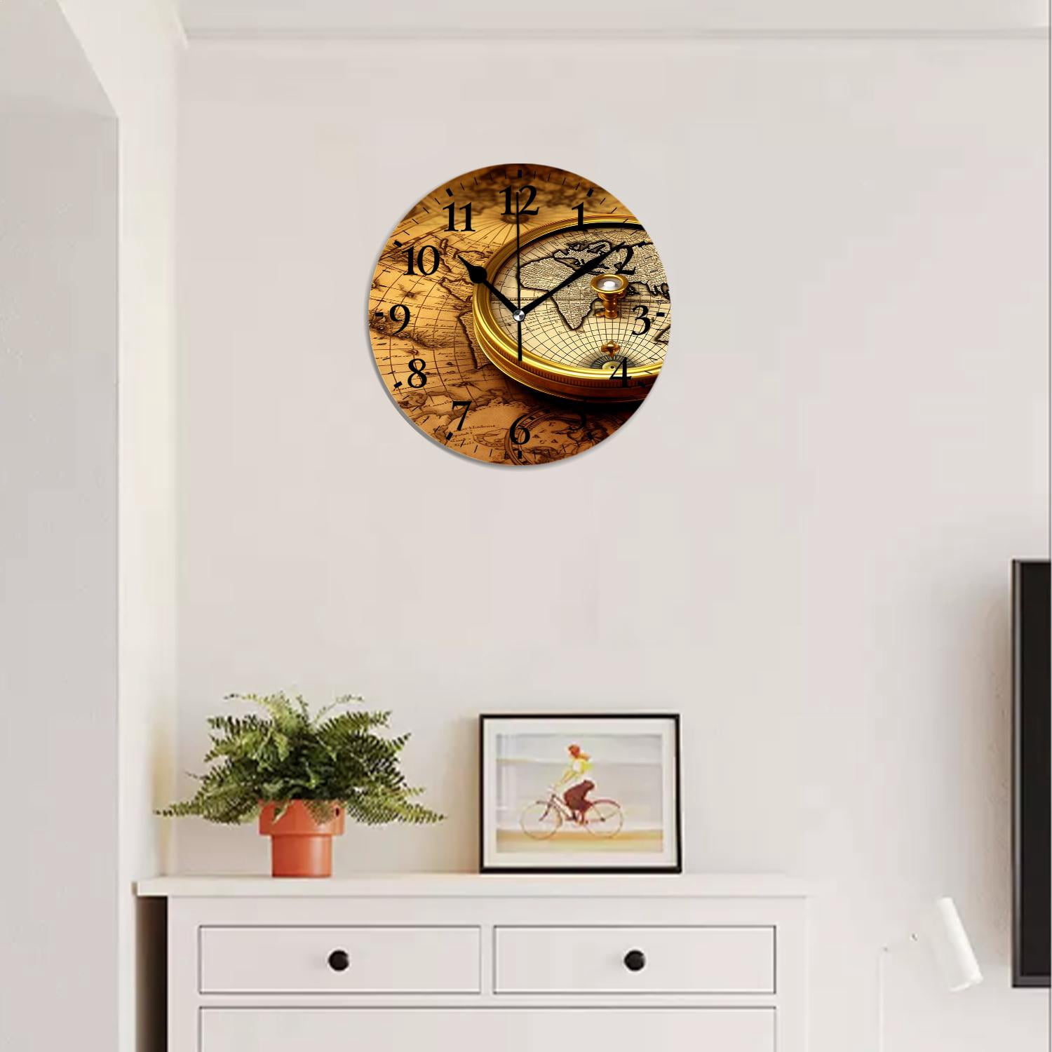 12 Inch Wall Clock Battery Operated Silent Clock Decorative for Office, Kitchen, Outdoor, Living Room，Accurate Map Graceful Art