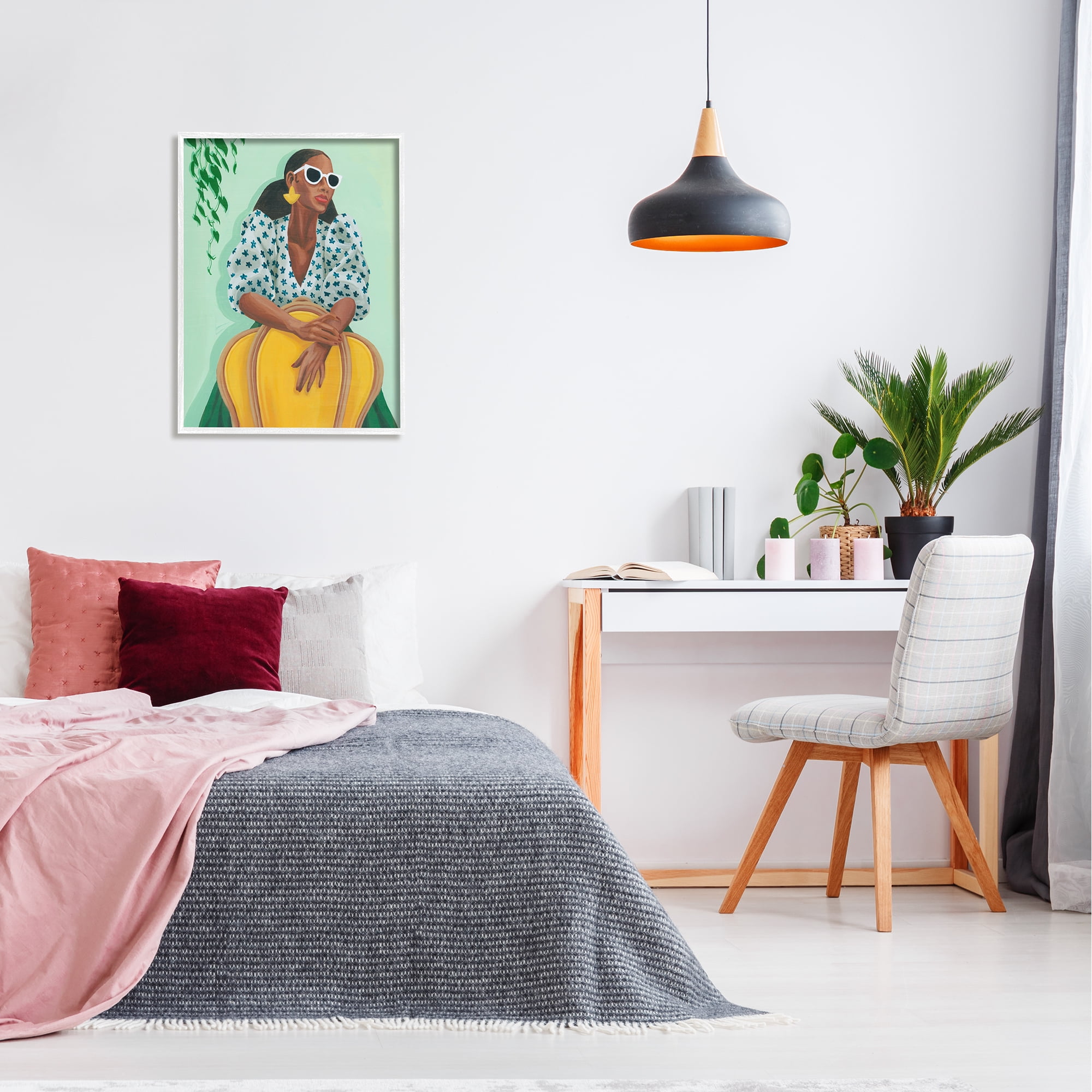 Stupell Stylish Woman Trendy Portrait Beauty & Fashion Painting White Framed Art Print Wall Art