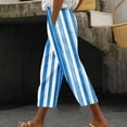 thumbnail image 2 of ZToonmas Women's Stripe Print Drawstring Waist Capri Pants Loose Harem Style Cropped Trousers with Pockets for Daily Casual Wear, 2 of 5