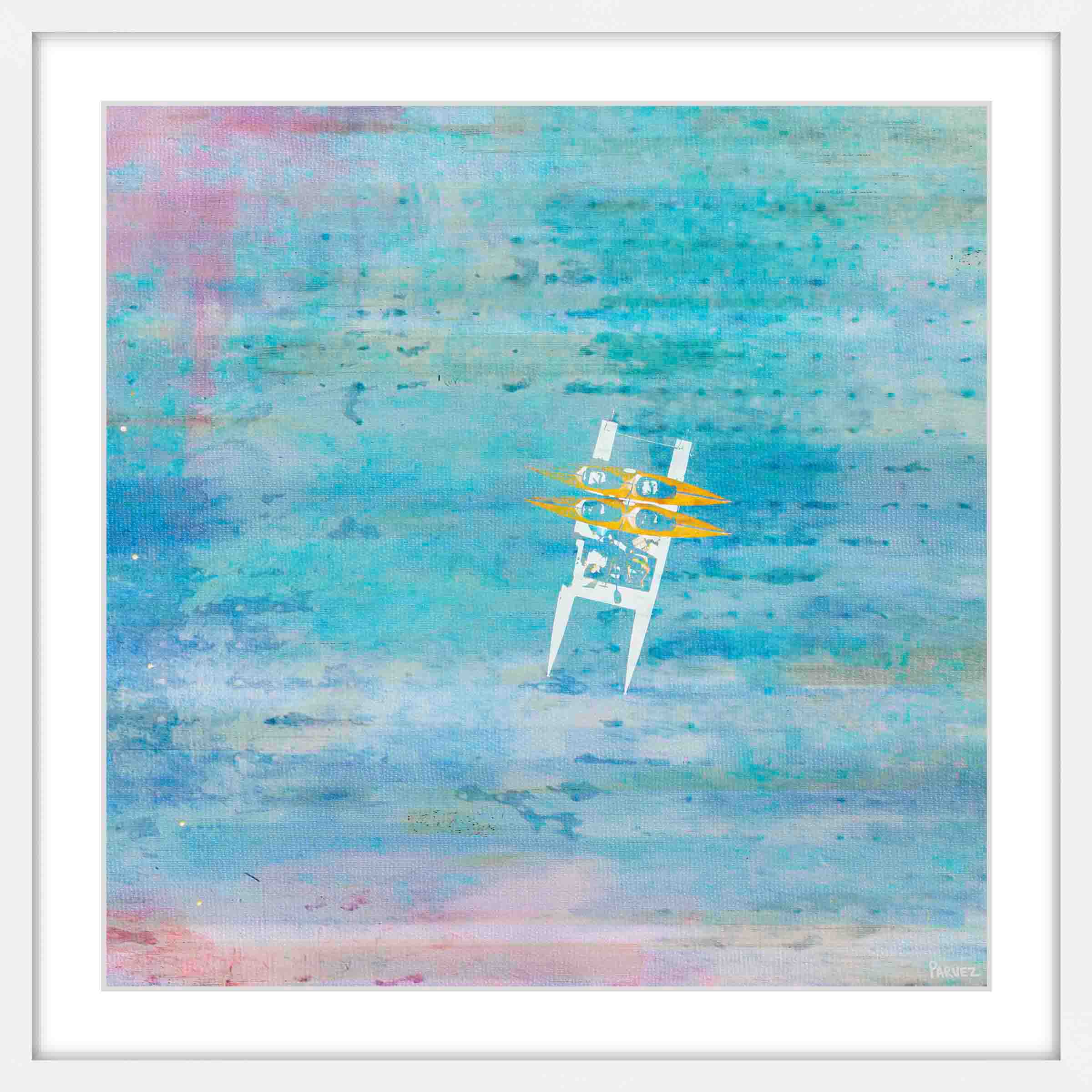 "Orange Kayaks" Framed Painting Print