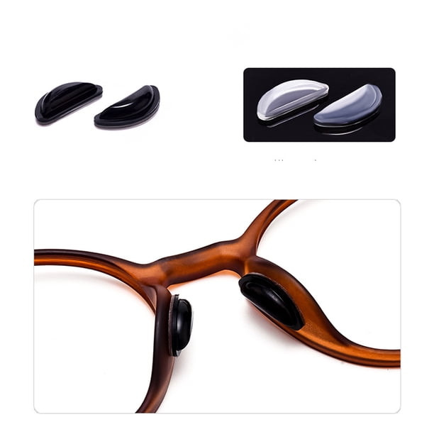 almohadillas adhesivas de silicona suave para la nariz de las gafas, almohadillas antideslizantes para la nariz de la cámara de aire para marcos de plástico completos, 10 pares (transparente, negro)