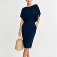 thumbnail image 4 of ClodeEU Women's Draped Batwing Short Sleeve Waist Cinched Midi Pencil Dress,Elegant Wedding Guest Bodycon Dress Navy,Women's Plus XXL, 4 of 5
