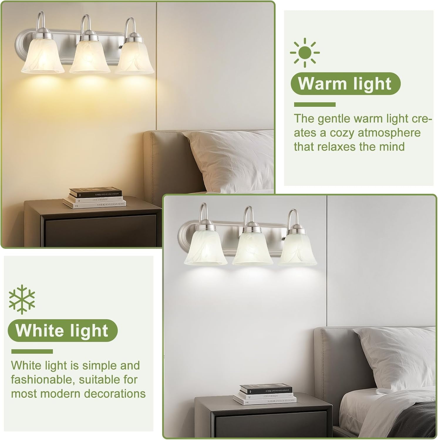 NATYSWAN 3 Light Bathroom Vanity Lights(Bulbs Not Included), Modern Lighting Fixtures Brushed Nickel Wall Lamp Vanity Lights Apply for Mirror Living Room Cabinet Bedroom