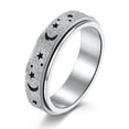thumbnail image 1 of Anillo giratorio de acero inoxidable con forma de luna y estrella hueca esmerilada, anillo antiestrés de acero de titanio para mujer, joyería, 1 of 6