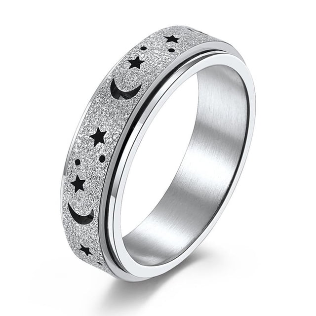 Anillo giratorio de acero inoxidable con forma de luna y estrella hueca esmerilada, anillo antiestrés de acero de titanio para mujer, joyería