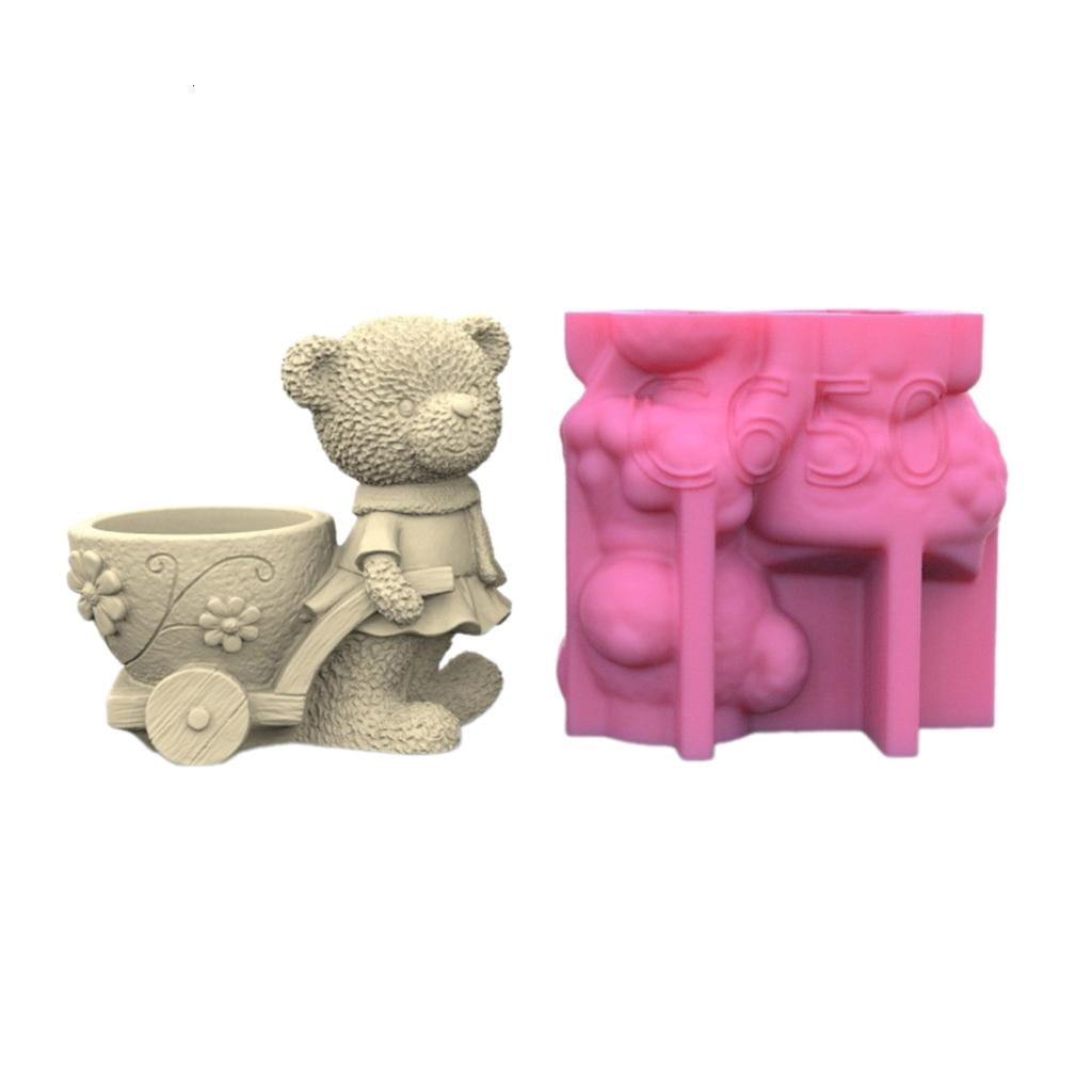 Osdhezcn 3D Bear Silicone Mould for Flower Pots Mold Concrete Cement Epoxy Resin Molds