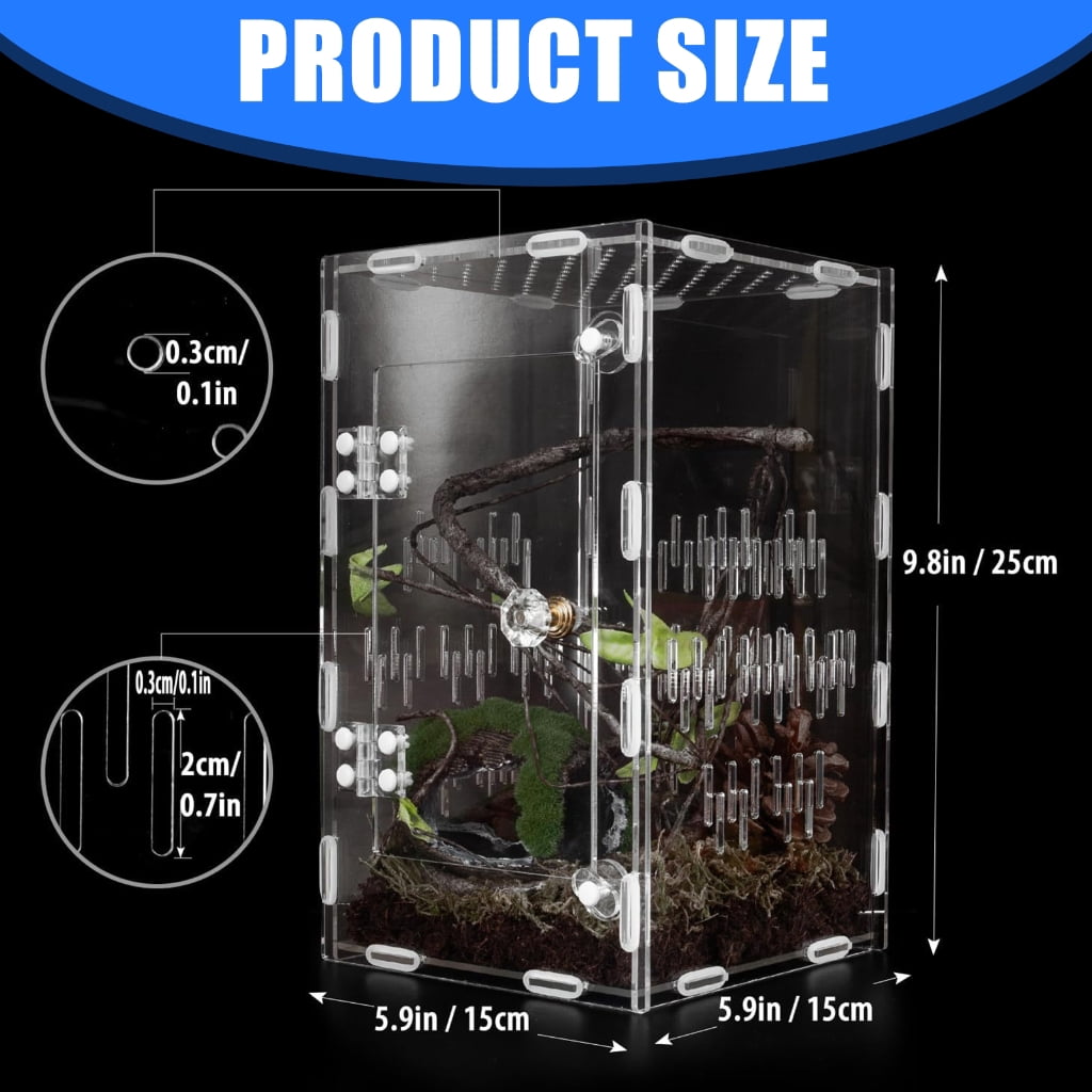 Ventilated Acrylic Habitat Box with Clear Observation Easy Assembly Reptiles Terrariums for Jumping Spiders Snake Geckoe