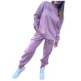 thumbnail image 4 of VBARHMQRT Wide Leg Pant Set for Women Dressy 1 Set Letter Print Tracksuit Long Sleeve Round Neck Top Loose Trousers Suit Two Piece Sweatsuit Two Piece Pants Sets Dressy Womens Pant Suits Casual Spring, 4 of 6
