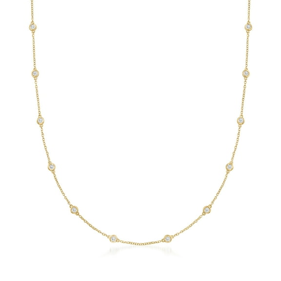 Ross-Simons 1.00 ct. t.w. Bezel-Set Round Brilliant-Cut Diamond Station Necklace in 14kt Yellow Gold, Women's, Adult