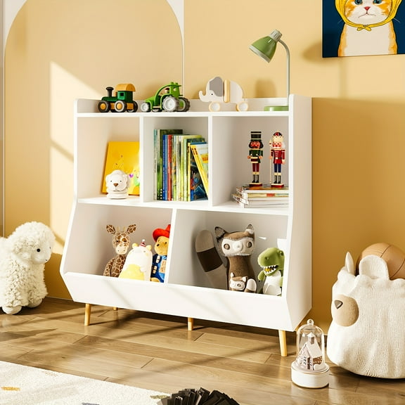 [5-Shelf Kids Bookshelf] GUILIN 5-Shelf Kids Bookshelf & Toy Storage Organizer | Sturdy & Safe, Easy Assembly, White | Toy Shelf for Bedroom, Playroom