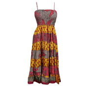Mogul Summer Beach Dress Smocked Bodice Speghatti Strap Patchwork Vintage Dresses