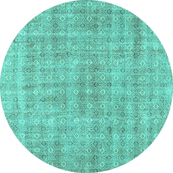 Ahgly Company Machine Washable Indoor Round Abstract Turquoise Blue Contemporary Area Rugs, 3' Round